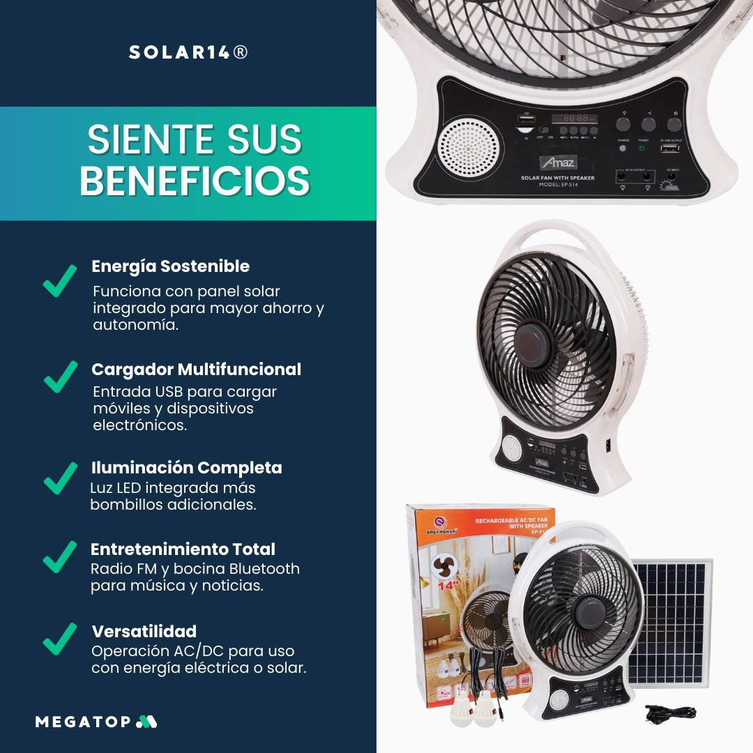 SOLAR14: Ventilador Solar Recargable