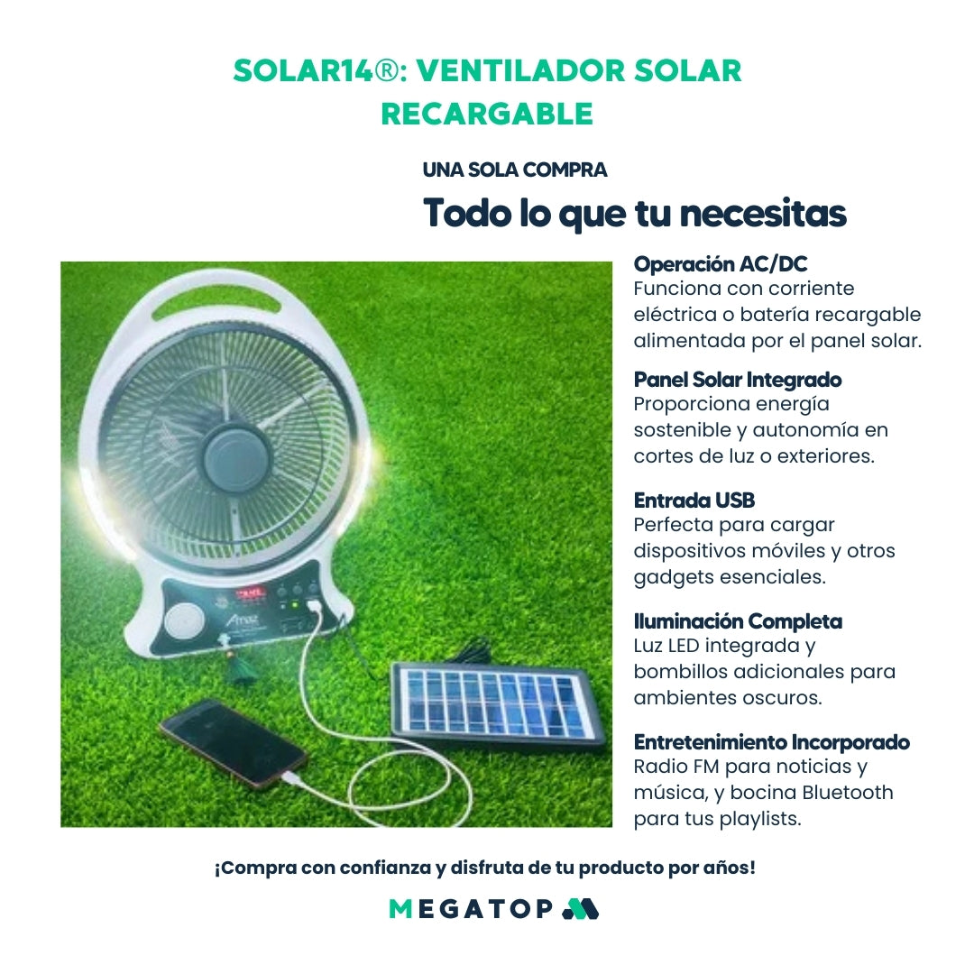 SOLAR14: Ventilador Solar Recargable