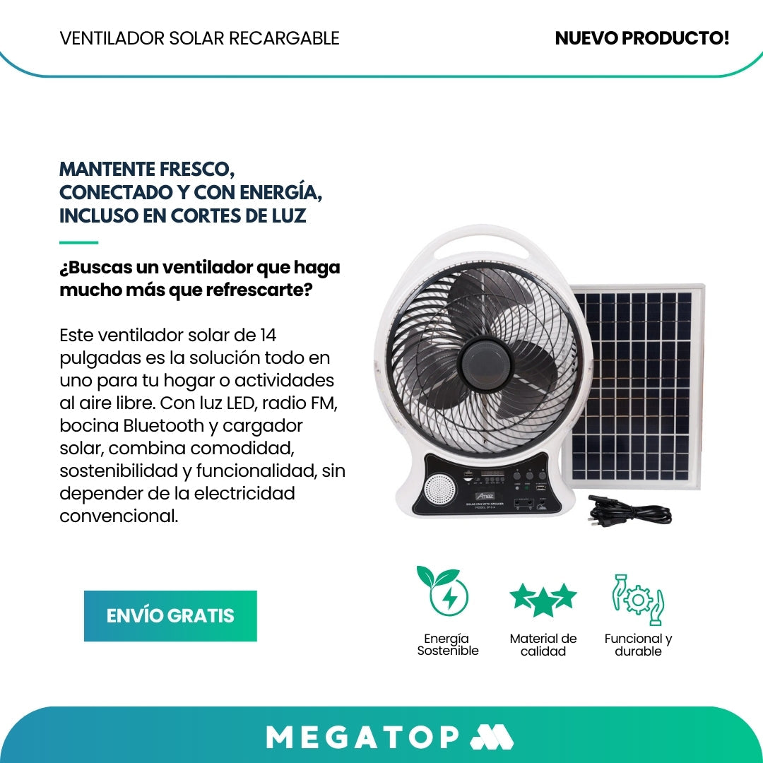 SOLAR14: Ventilador Solar Recargable